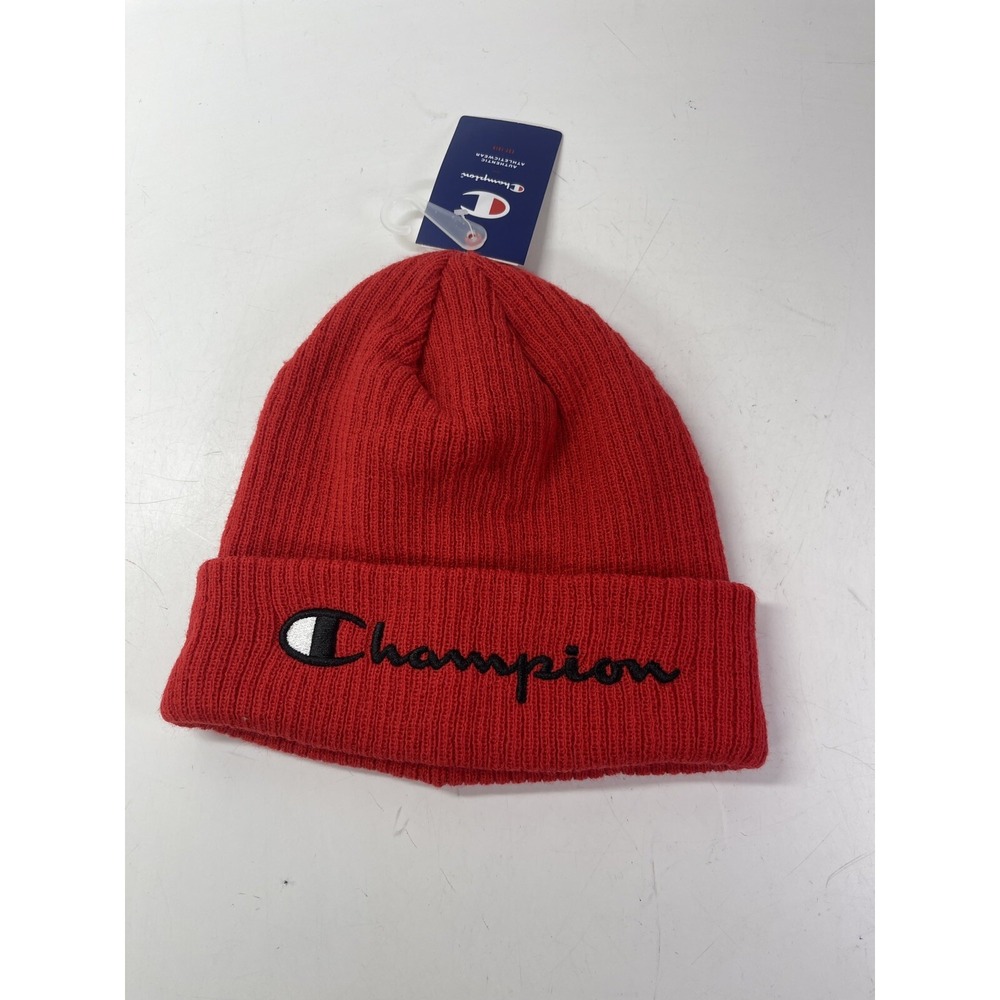 Champion Unisex Ribbed Cap Skull Hat Red Beanie